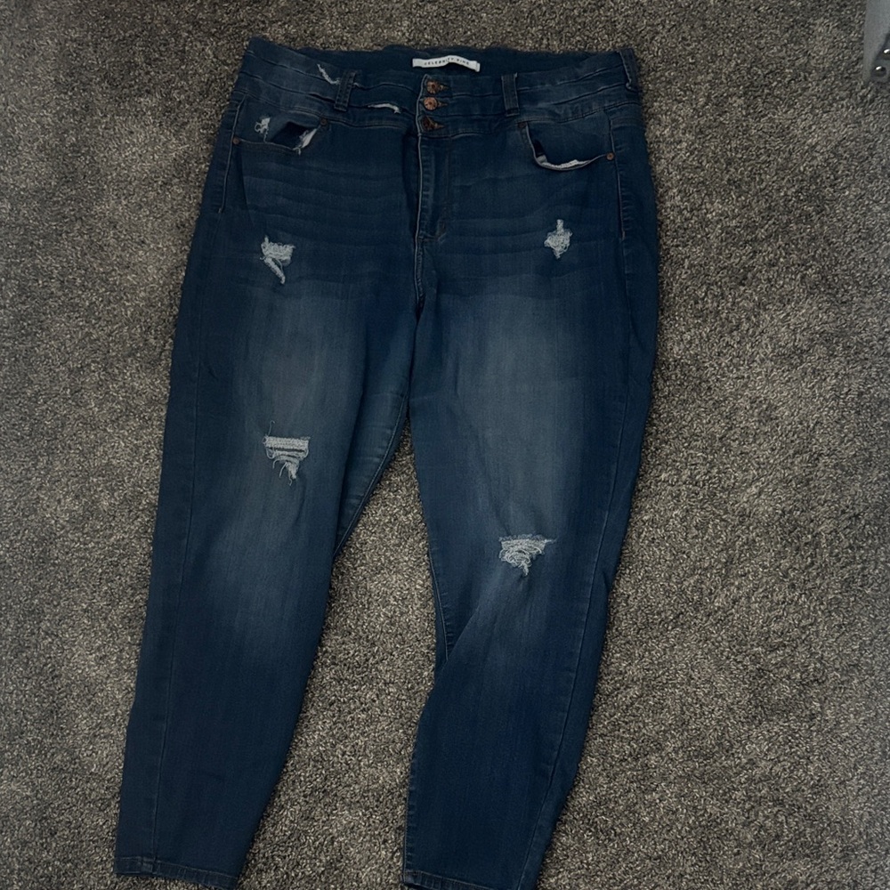 Celebrity Pink Dark Blue Distressed Boyfriend Jeans